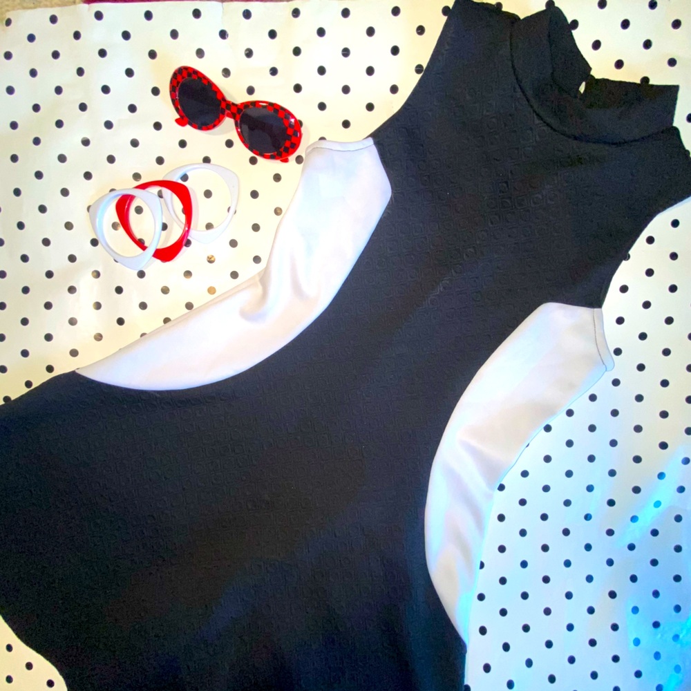 Mod Black and White Coloblock Shift dress Sz L